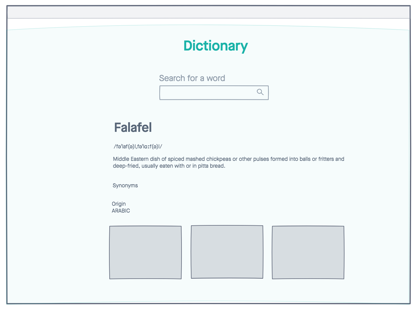 Dictionary Raect App Wireframe