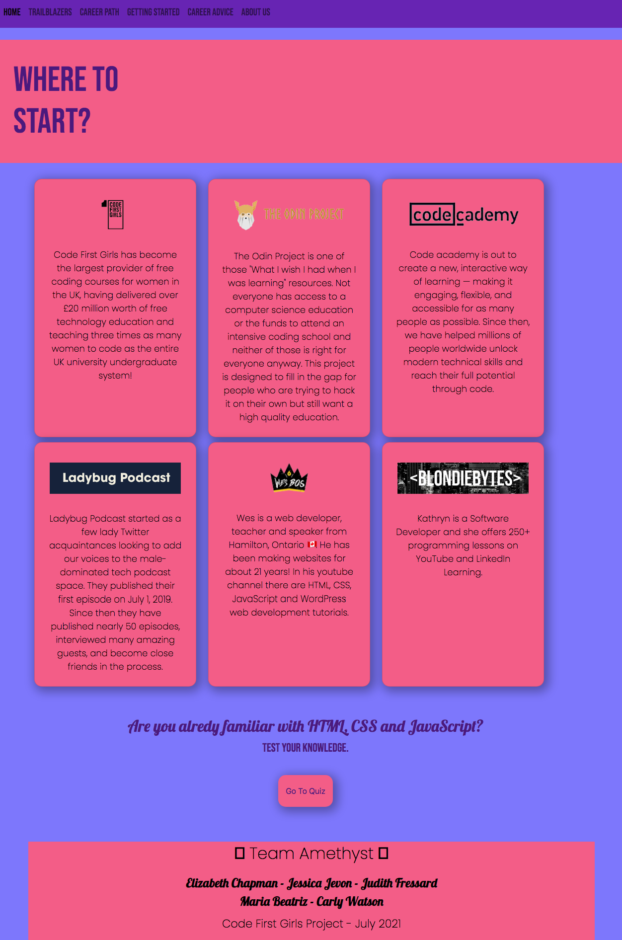 Women in Tech Getting Started Page