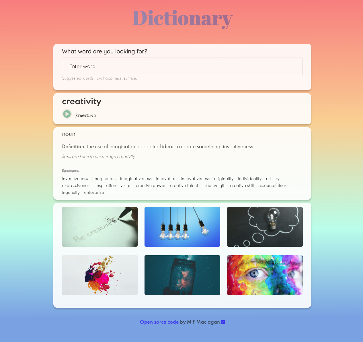 Dictionary React App Page 