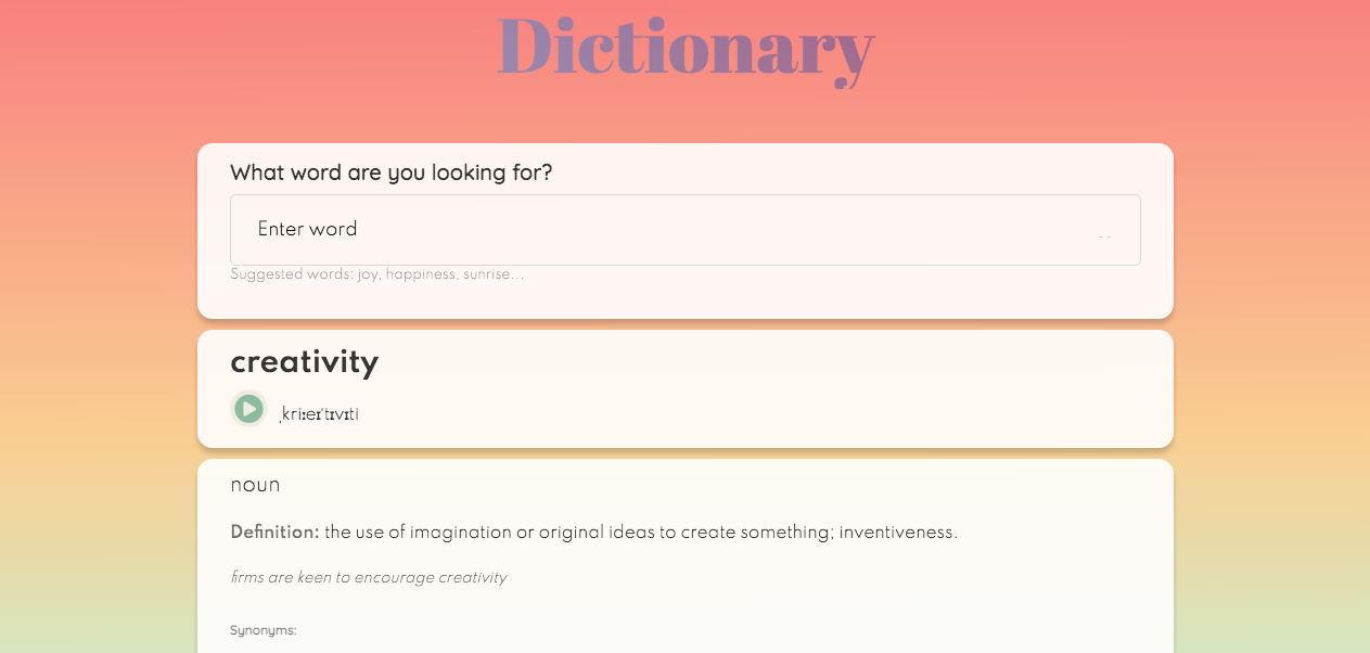 Dictionary App React Page